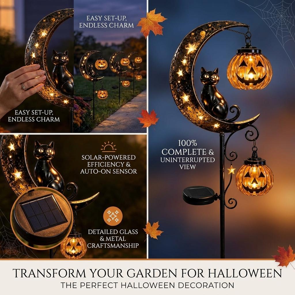 Led Moon Lamp - Halloween Zwarte Kat Maan Grondlamp Tuinpaal