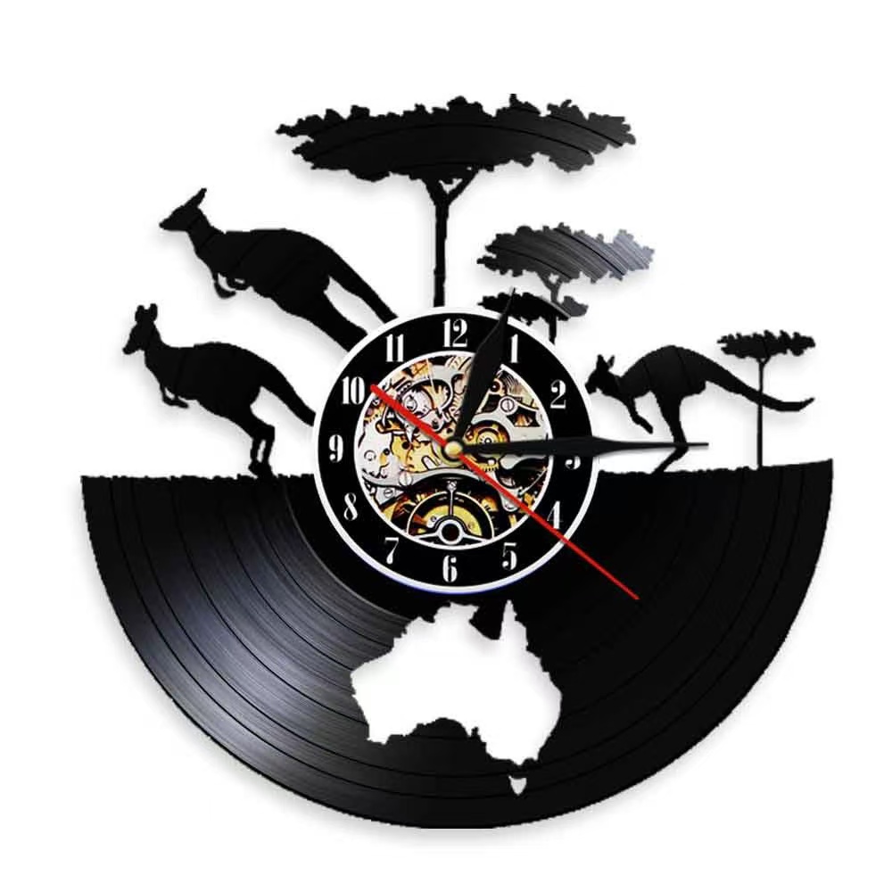 Decor Lighting Australia - Australië Kangoeroe Vinyl Record Wandklok Kaart