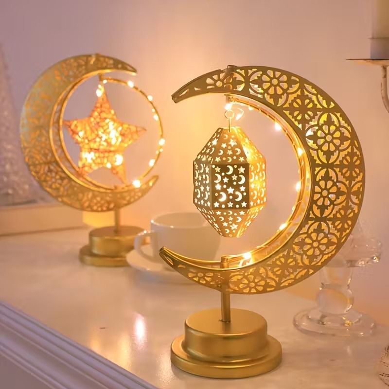 Led Moon Lamp - Ramadan LED-nachtlampje Roterende ijzeren maan en