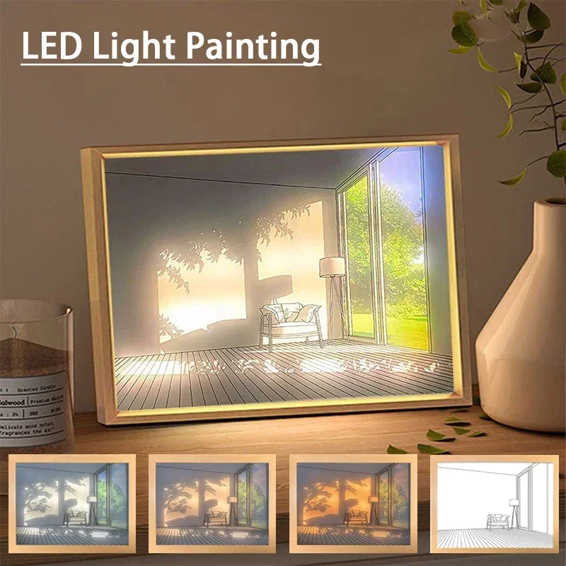 Lighting Room Decor Photo - Decoratieve LED-lichtschildering USB-stekker Dimmen Muurkunstwerk Tafellamp